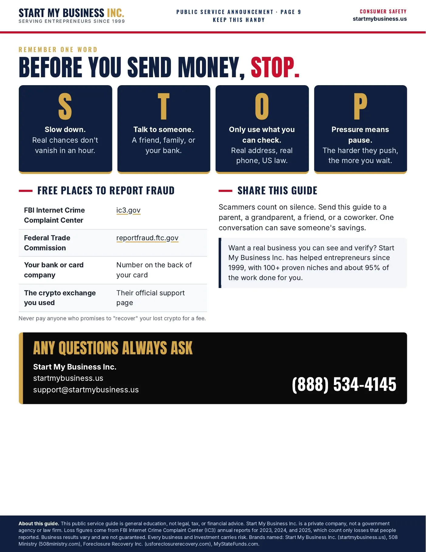 Page 9 of 9, Remember one word: S.T.O.P. and where to report fraud